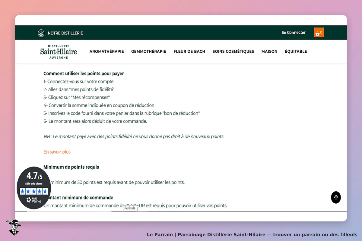 Distillerie Saint-Hilaire : instructions sur l'utilisation des points de fidélité pour le paiement