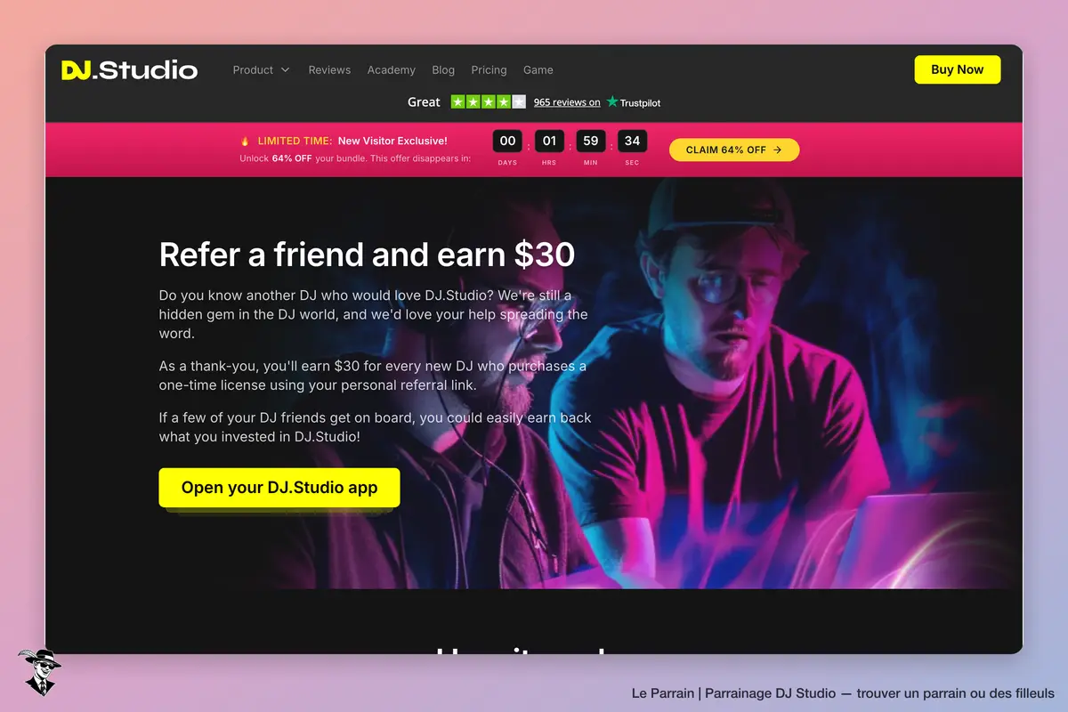 Page parrainage de DJ Studio