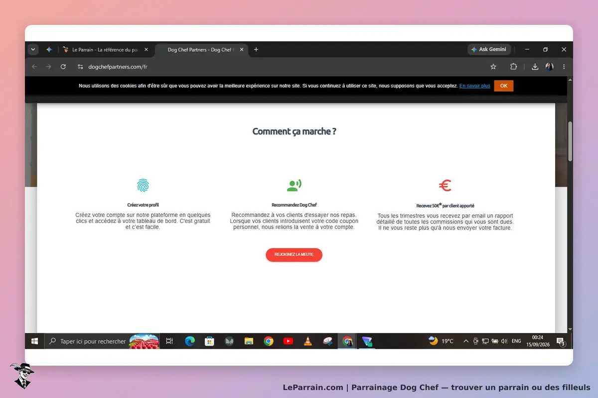 Dog Chef : page d'accueil expliquant le fonctionnement du service de parrainage