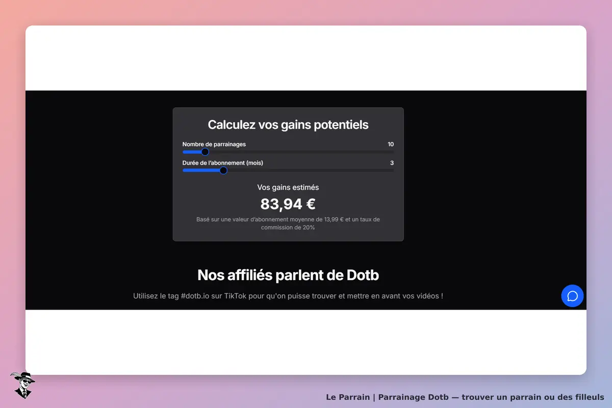 Dotb : simulateur de gains avec curseurs pour le nombre de parrainages et durée d'abonnement