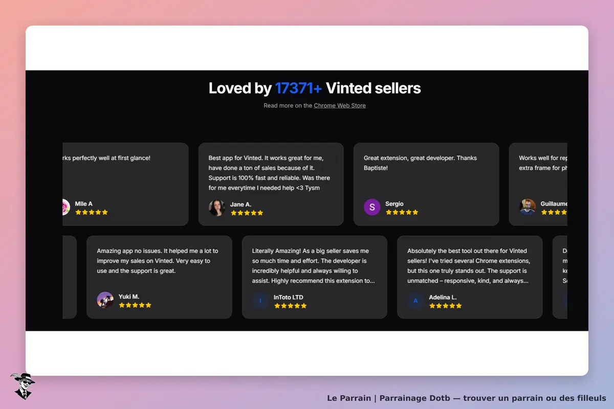 Dotb : avis d'utilisateurs sur une extension pour Vinted avec étoiles et commentaires