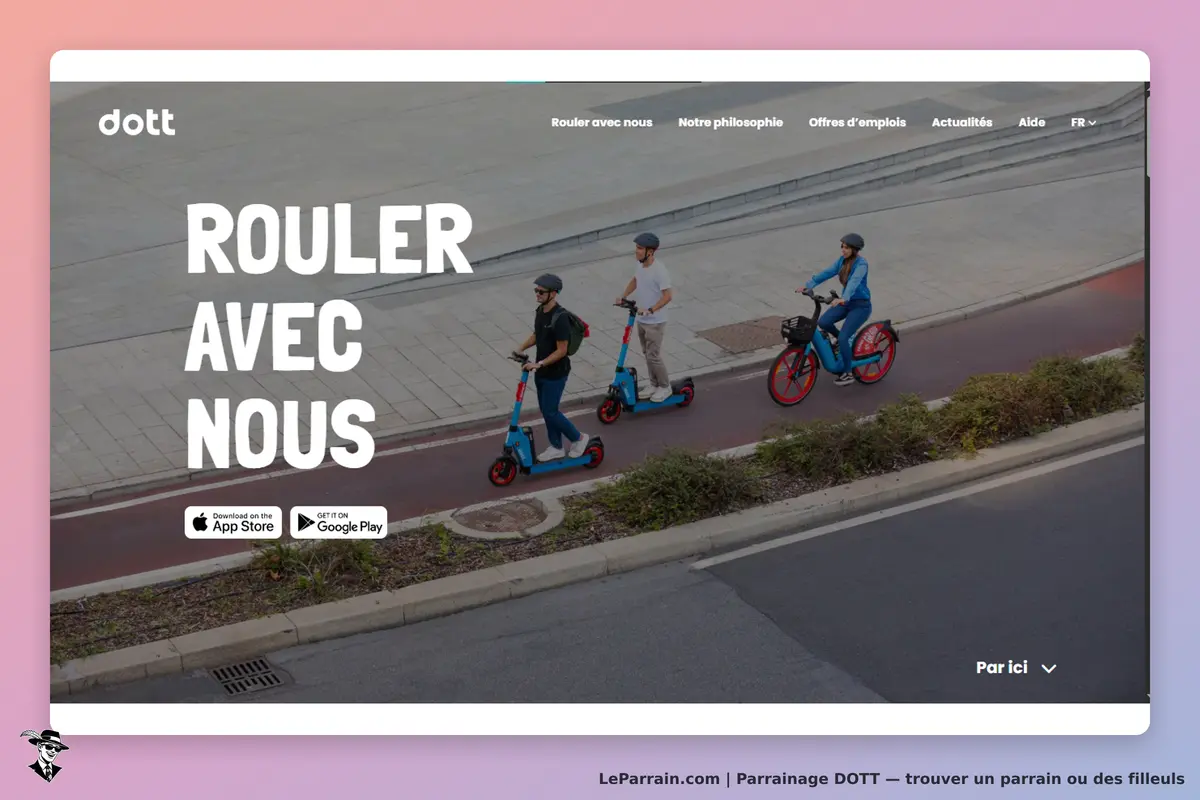 DOTT : trois personnes utilisant des trottinettes et un vélo sur une voie dédiée