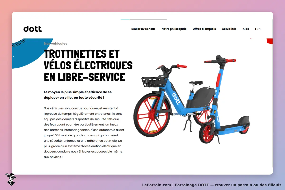 DOTT : trottinette et vélo électrique en libre-service présentés sur la page d'accueil