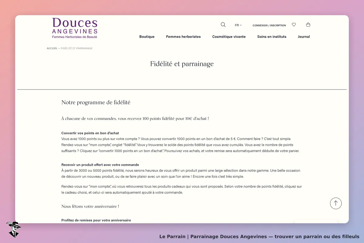 Douces Angevines : page sur le programme de fidélité et parrainage avec explications détaillées