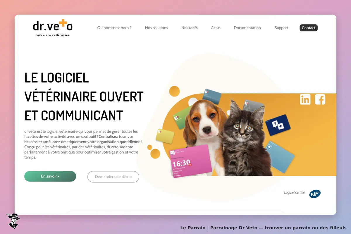 Dr Veto : dr.veto : page d'accueil présentant un logiciel vétérinaire avec un chien et un chat