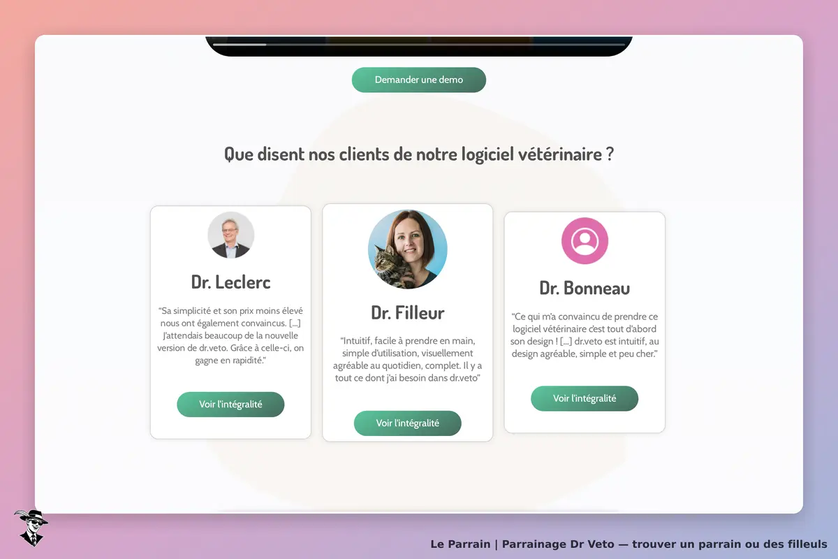 Dr Veto : témoignages de clients avec photos et avis de trois vétérinaires sur le logiciel