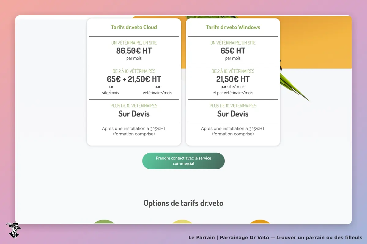 Dr Veto : tableau des tarifs pour les services Cloud et Windows, avec options de contact