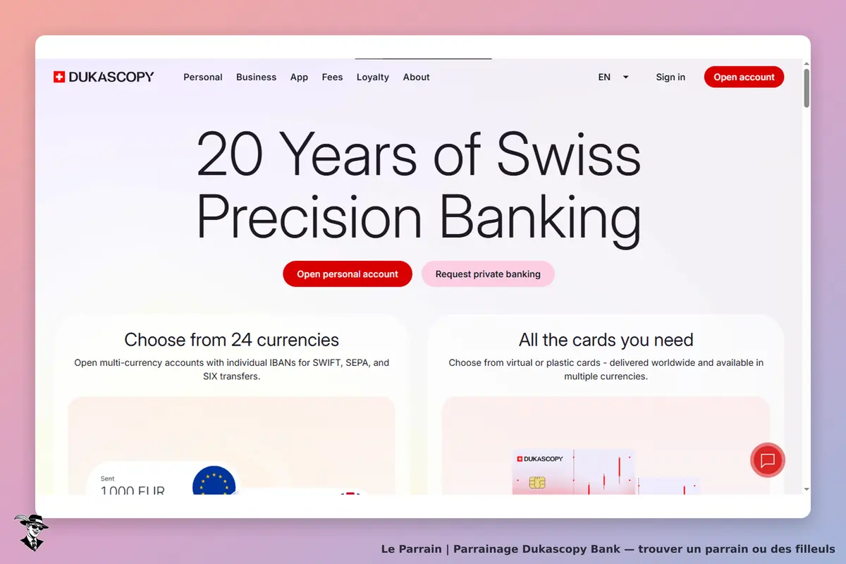 Dukascopy Bank : dukascopy : page d'accueil présentant des options de comptes et cartes bancaires
