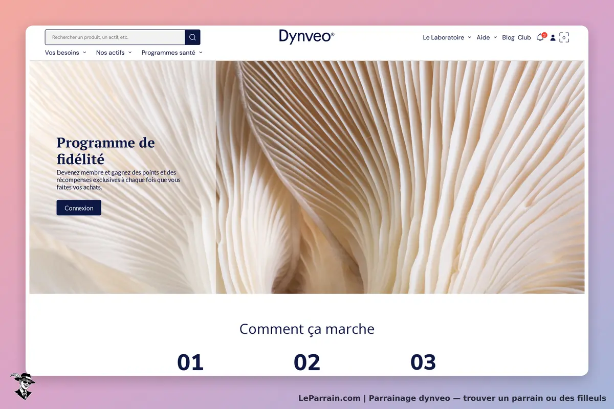 Dynveo : page d'accueil avec programme de fidélité et instructions sur le fonctionnement