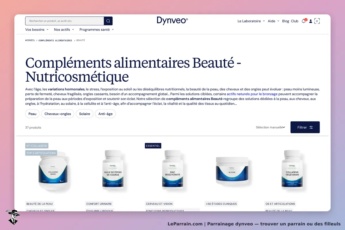 Dynveo : page catégorie des compléments alimentaires Beauté - Nutricosmétique avec produits