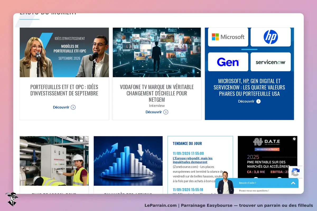 Easybourse : page d'accueil avec articles et graphiques sur l'investissement et les actions