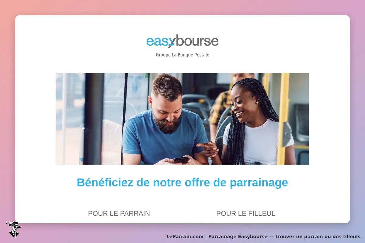 easybourse : page d'accueil avec des utilisateurs souriants et un message sur le parrainage