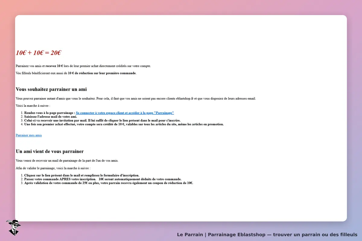 Page parrainage de Eblastshop