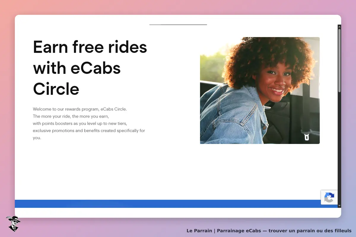 eCabs : page d'accueil présentant le programme de récompenses eCabs Circle avec une image d'une