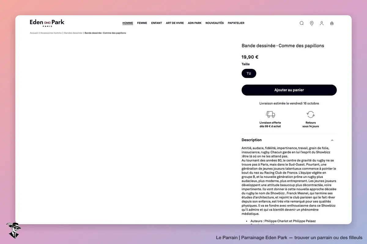Page produit de Eden Park