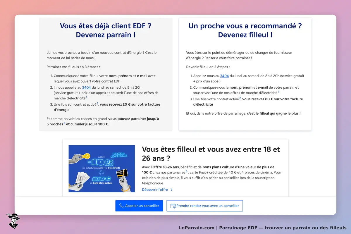 Parrainage EDF : devenez parrain ou filleul et bénéficiez d'offres avantageuses.