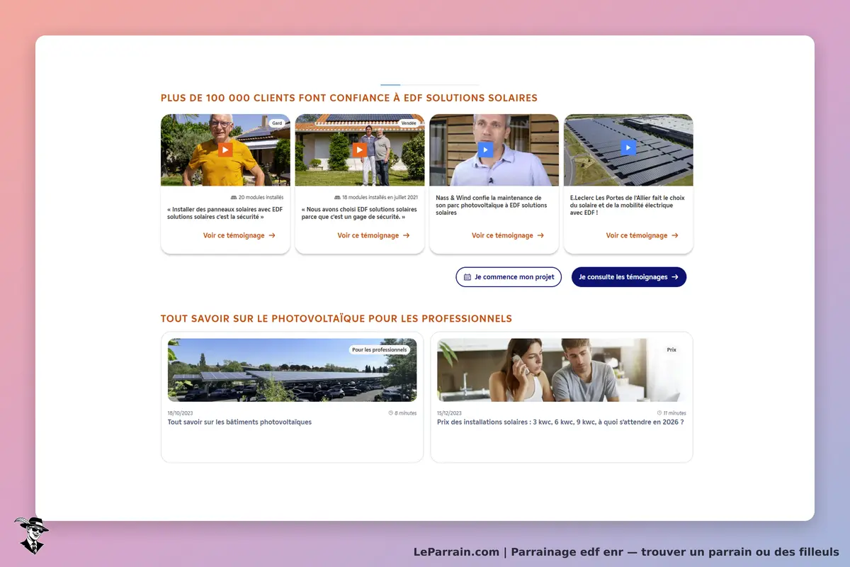 edf enr : page d'accueil avec témoignages et informations sur les solutions solaires proposées