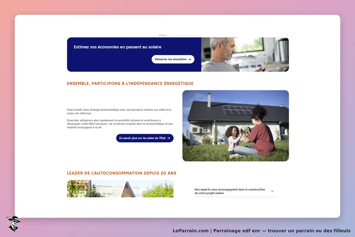edf enr : page d'accueil avec informations sur l'énergie solaire et images de panneaux solaires