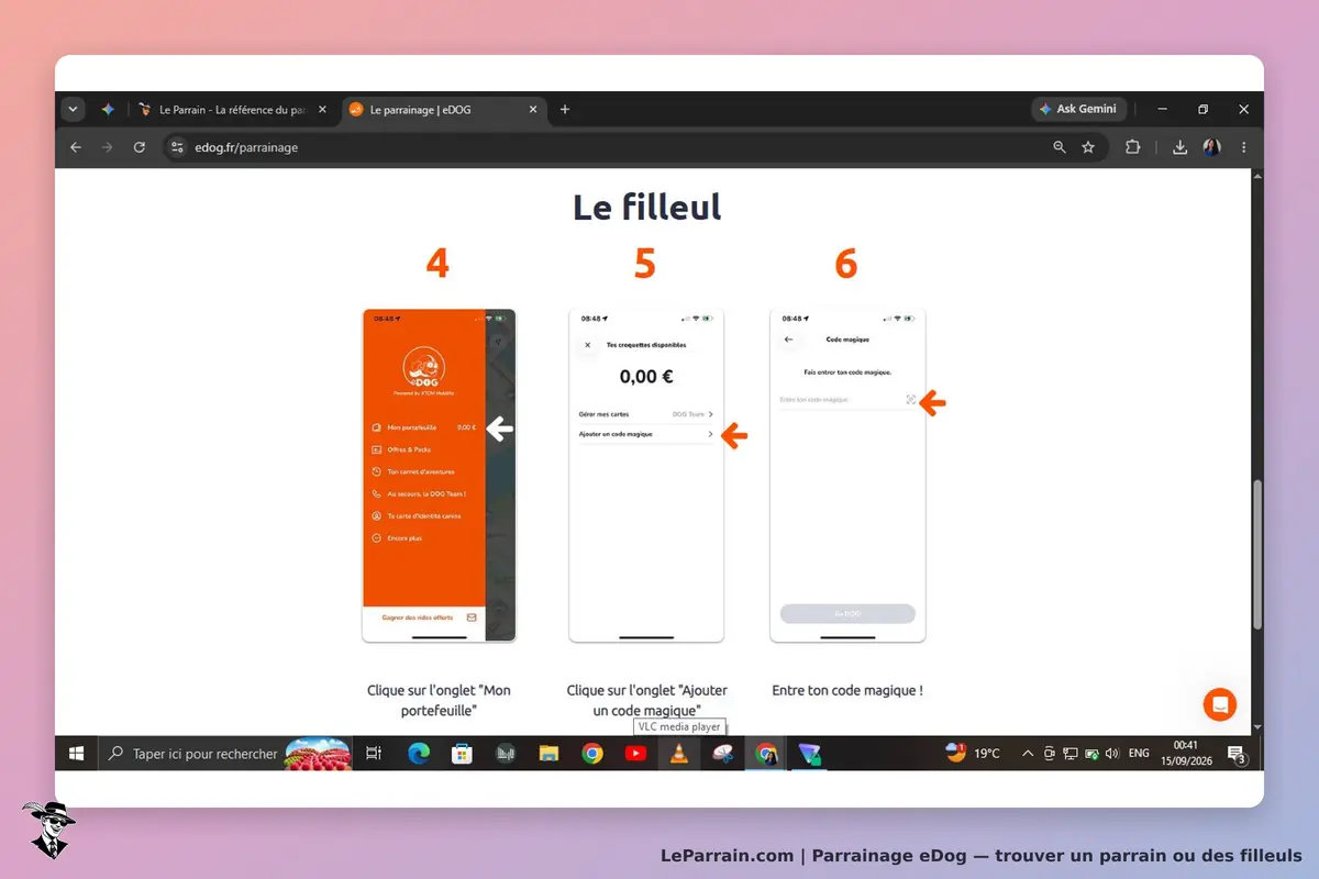 eDog : étapes pour ajouter un code magique sur l'application mobile