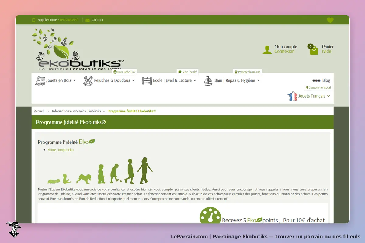 Ekobutiks : page d'accueil avec programme de fidélité et informations sur les Eko points