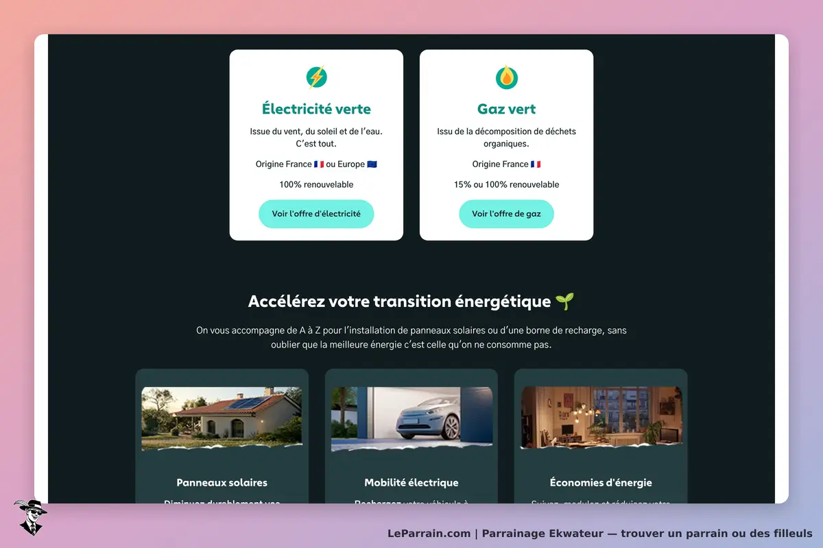 Offres d'électricité et gaz verts d'Ekwateur pour une transition énergétique durable.