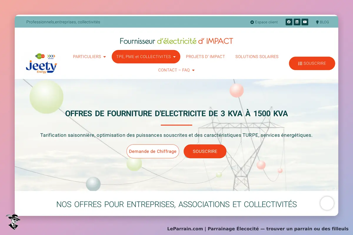 Élecocité : page d'accueil présentant des offres de fourniture d'électricité et un formulaire