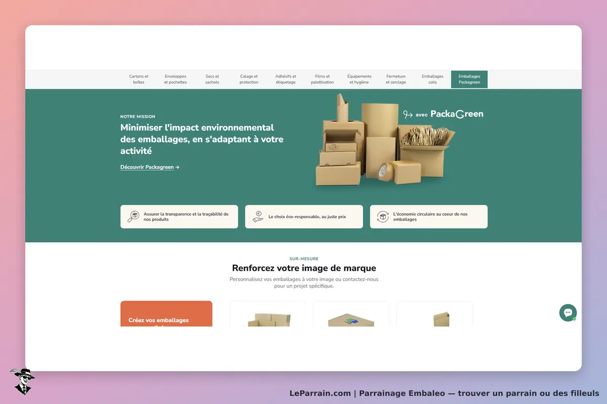 Embaleo : page d'accueil présentant des emballages écologiques et des options de personnalisation