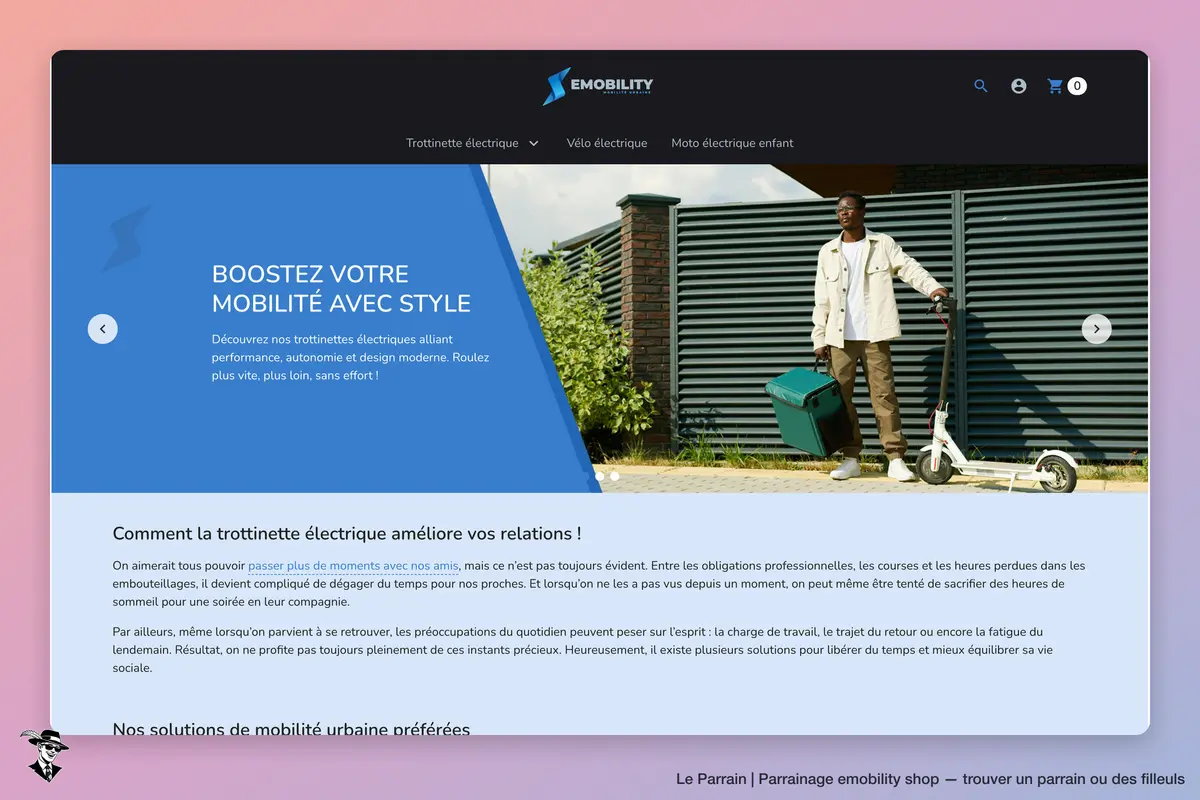 Page d'accueil de emobility shop