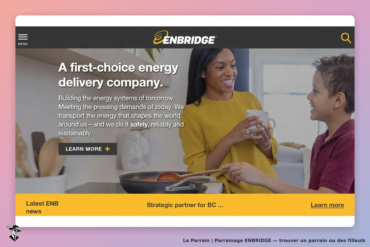 ENBRIDGE : page d'accueil avec une femme et un enfant discutant dans une cuisine