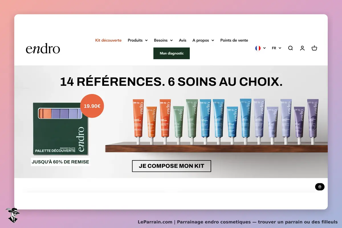 endro cosmetiques : endro : page d'accueil présentant des produits cosmétiques et une palette