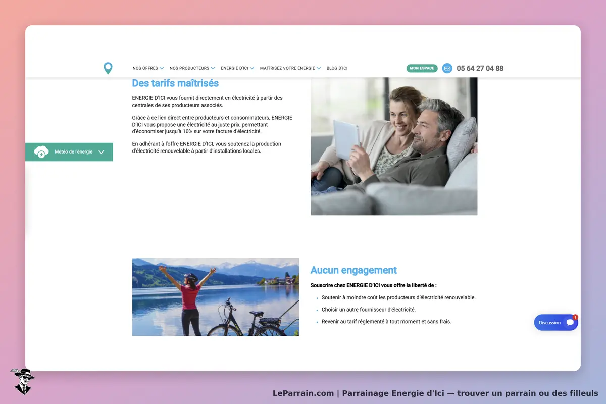 Energie d'Ici : page d'accueil avec couples utilisant une tablette et images de nature