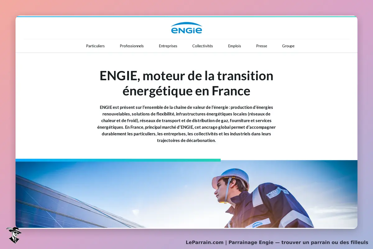 ENGIE : page d'accueil présentant la transition énergétique et un technicien en action