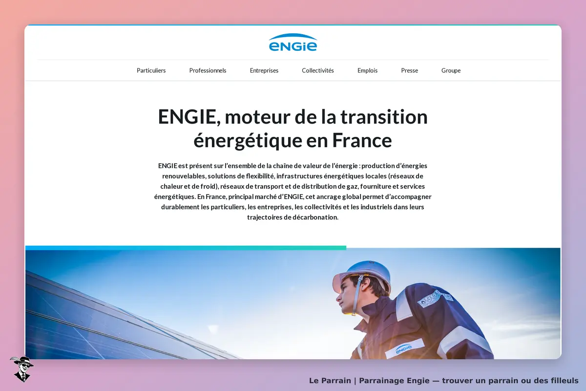 ENGIE : page d'accueil présentant la transition énergétique en France avec un technicien