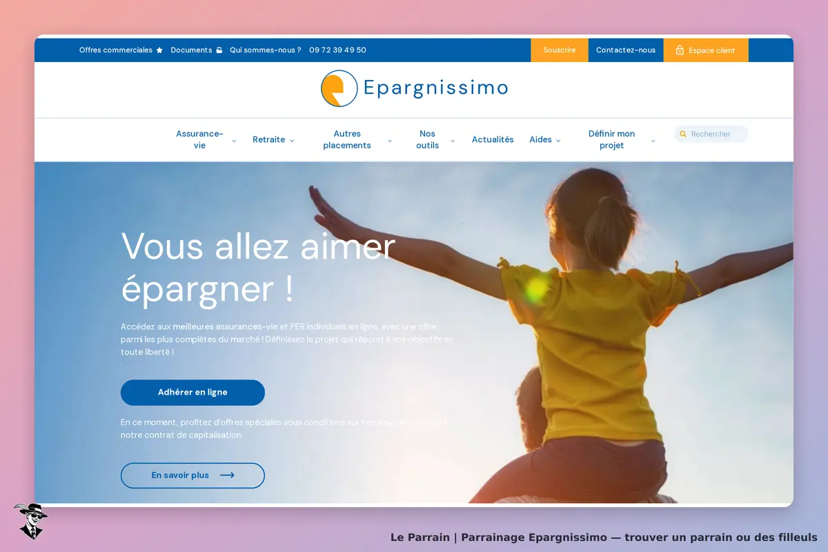 Epargnissimo : page d'accueil avec un message sur l'épargne et une image d'enfant joyeux