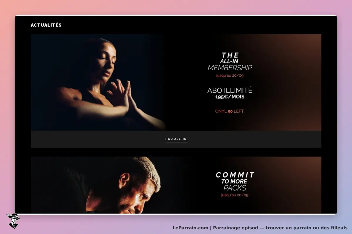 episod : page d'accueil avec des visuels de personnes et des informations sur l'abonnement