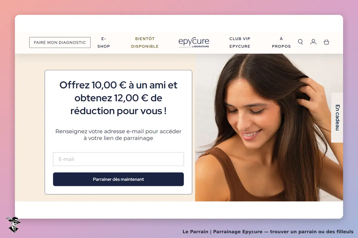 Epycure : page d'accueil avec formulaire de parrainage et image d'une femme souriante