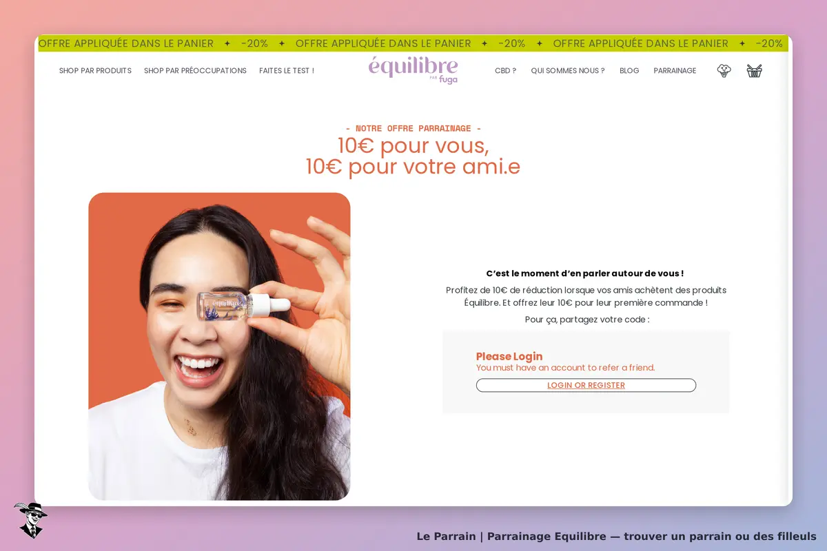 Equilibre : équilibre : femme souriante tenant un flacon, section de parrainage avec un formulaire