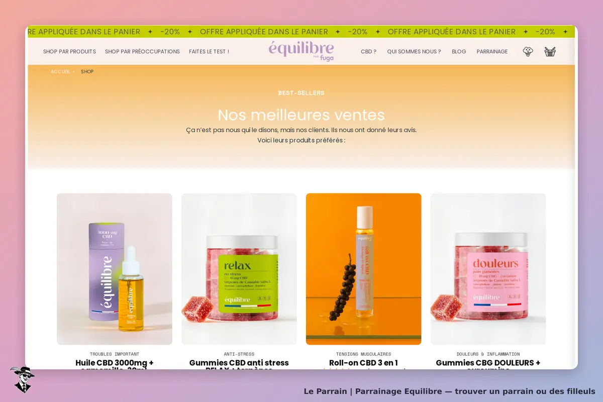 Equilibre : équilibre : page des meilleures ventes avec quatre produits CBD affichés