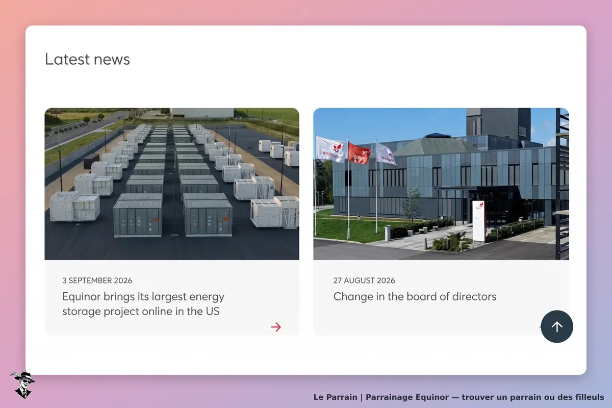 Equinor : actualités avec des images de projets de stockage d'énergie et du siège social