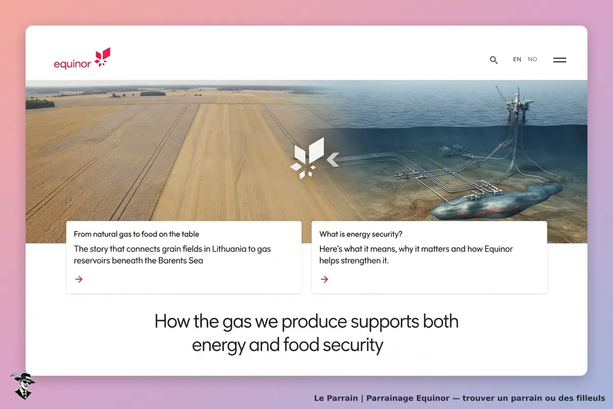 Equinor : page d'accueil avec des informations sur l'énergie et la sécurité alimentaire