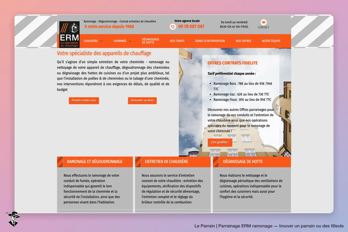Page d'accueil de ERM ramonage
