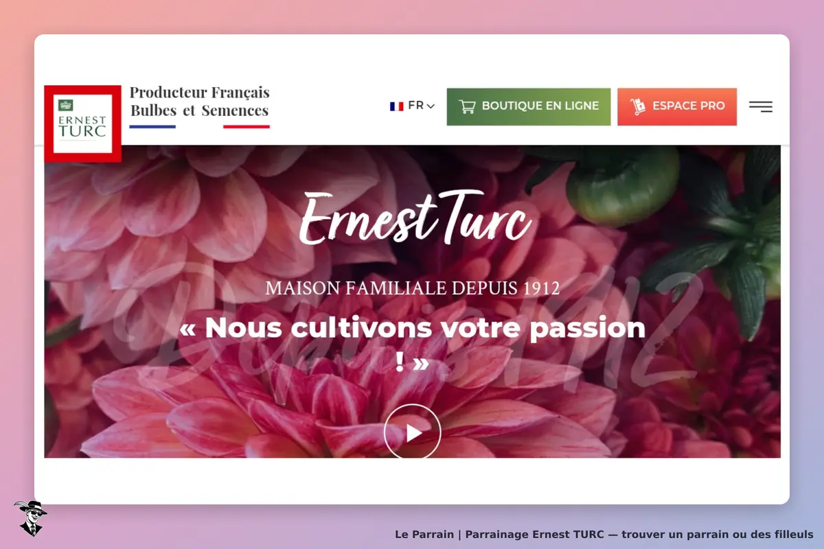 Ernest TURC : page d'accueil avec fleurs et slogan « Nous cultivons votre passion !