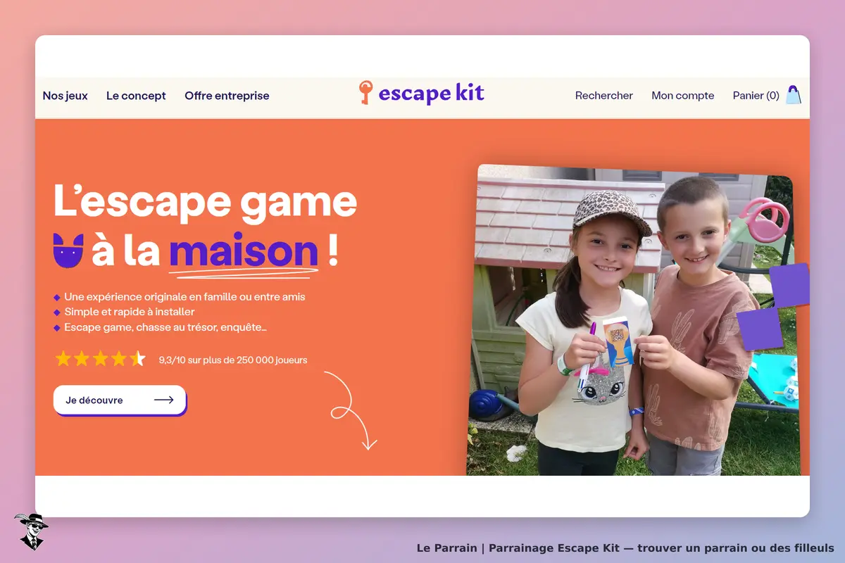 Escape Kit : page d'accueil présentant un escape game à la maison avec des enfants souriants