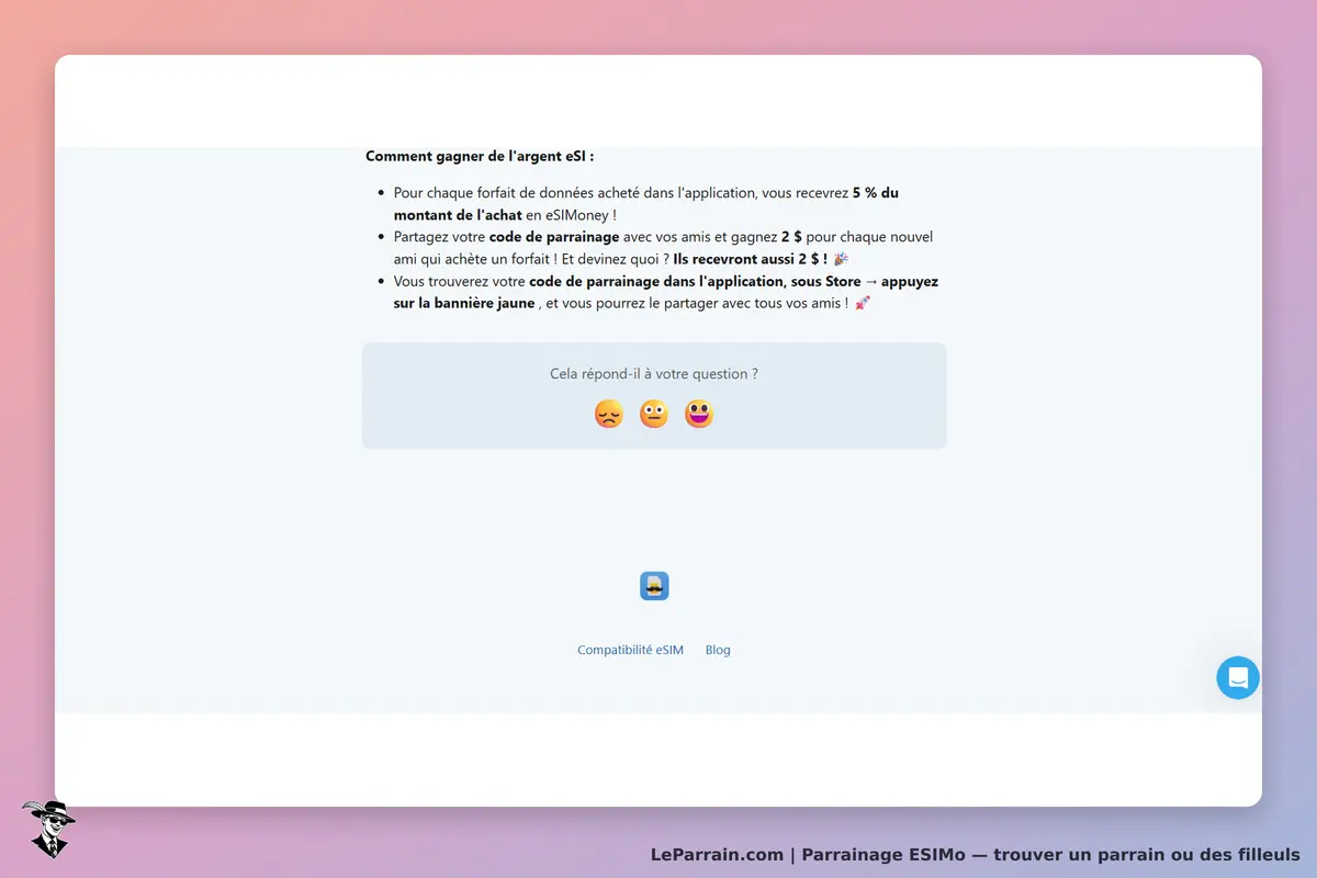ESIMo : informations sur le parrainage et un formulaire de réponse à des questions