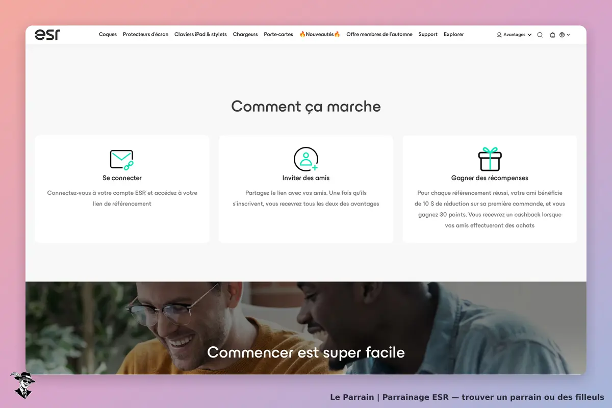 esr : section expliquant le fonctionnement du parrainage avec trois étapes illustrées