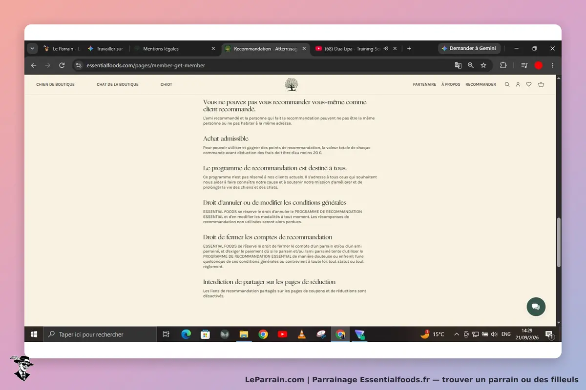 Essentialfoods.fr : essentialfoods : page d'information sur le programme de recommandation et