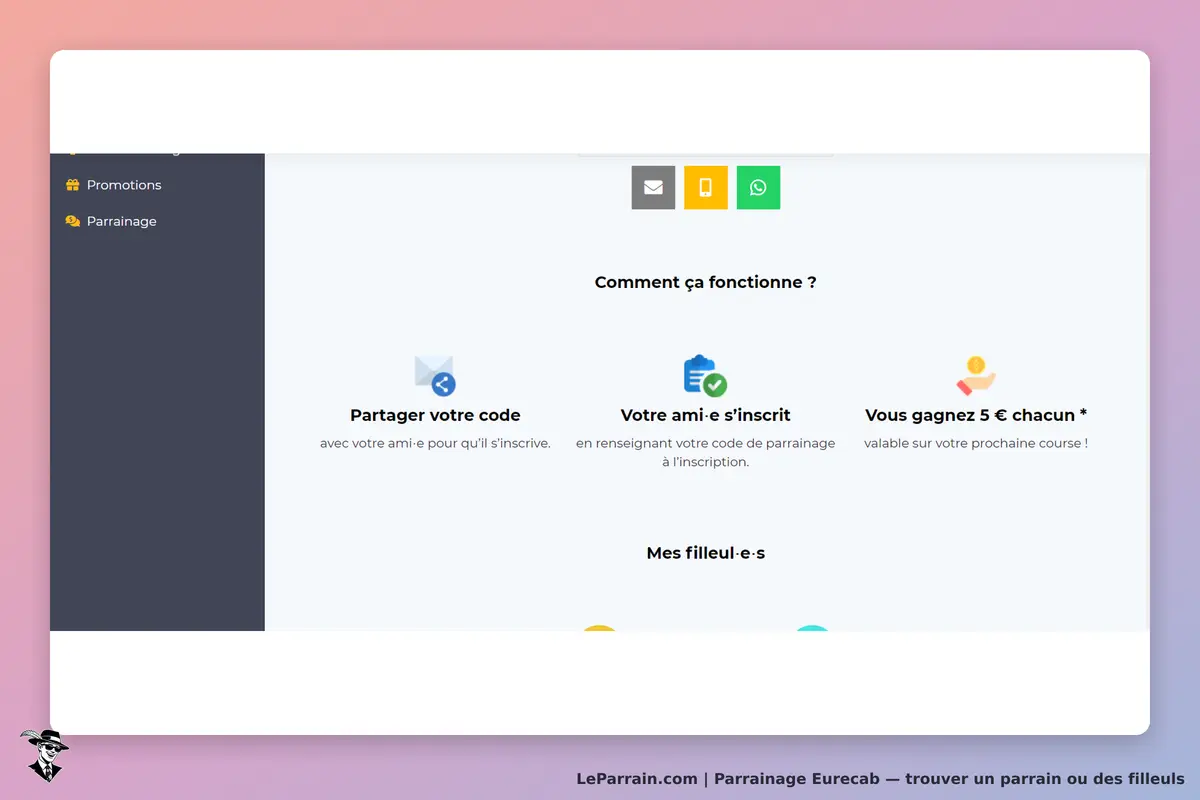 Eurecab : page d'accueil présentant le fonctionnement du parrainage avec des icônes explicatives