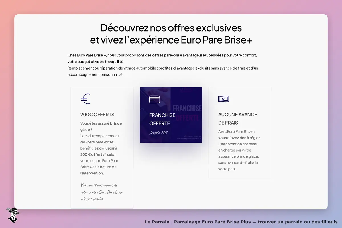 Euro Pare Brise Plus : page d'accueil présentant des offres et services de vitrage automobile