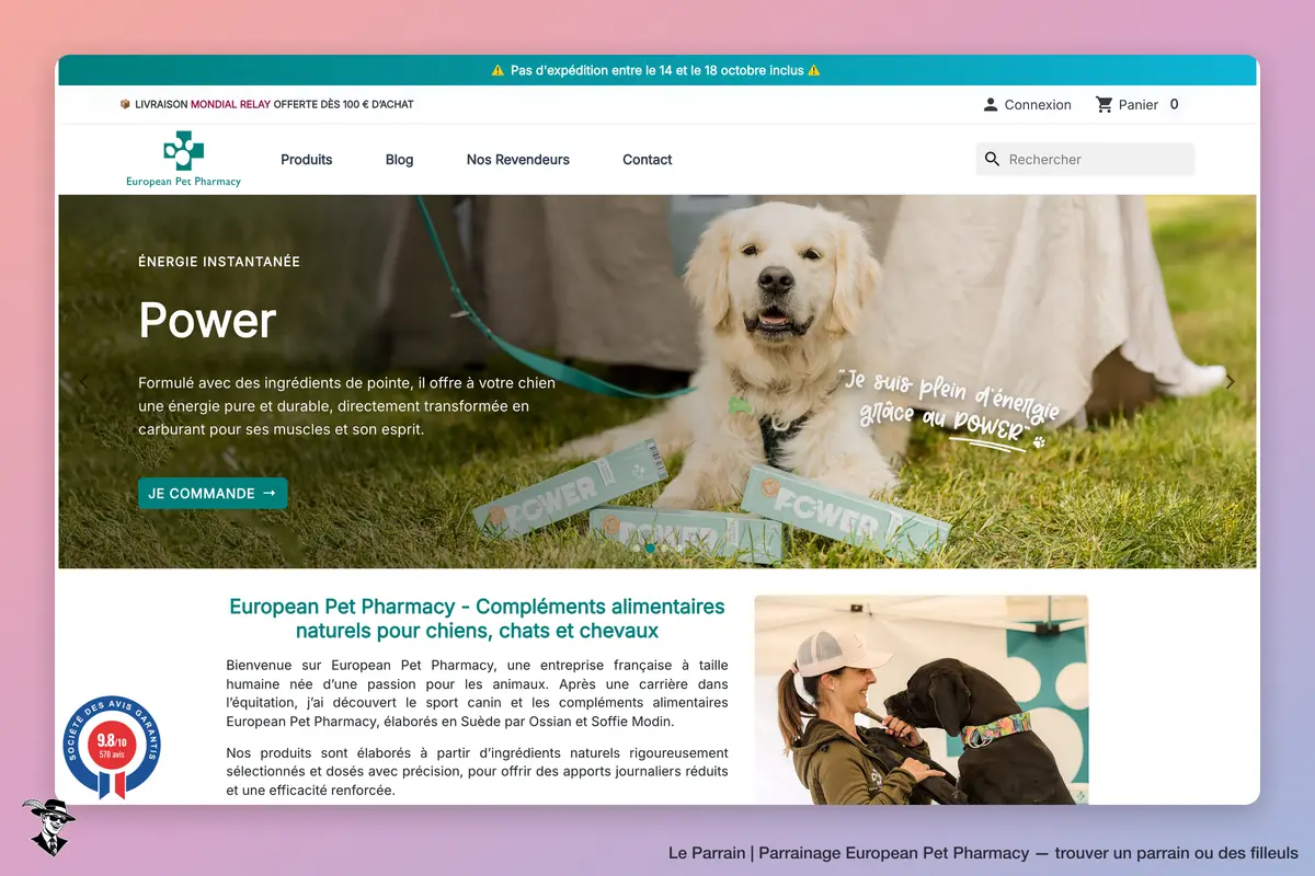 Page d'accueil de European Pet Pharmacy