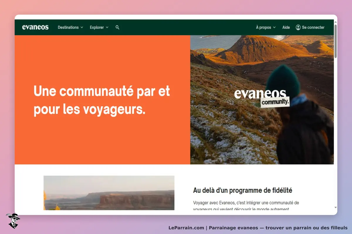 evaneos : page d'accueil avec un message sur la communauté des voyageurs et des paysages